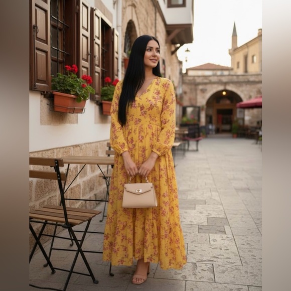 Zara | Floral Boho Yellow Tiered Midi Maxi Dress | Blogger Favorite | Size M - Picture 2 of 11